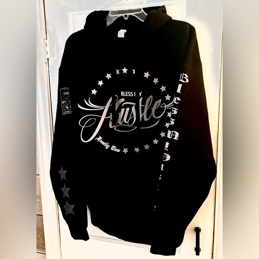 Family Ties Clothing Co. “Bless My Hustle” LG Hoodie. NWOT